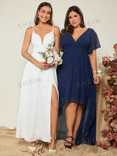1pc Solid Split Thigh Cami Wedding Dress